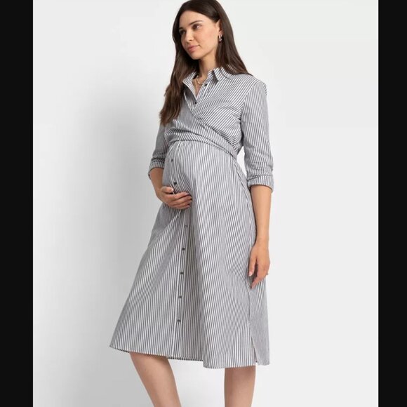 Seraphine Sz 14 Stripe Maternity and Nursing Long Sleeve button up Shirt Dress - Picture 1 of 11